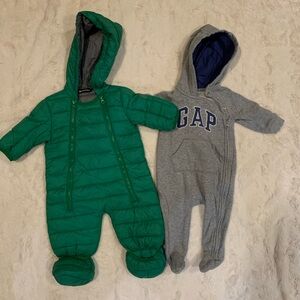 Baby puffer snowsuit and fleece romper 9 month